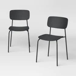 Set of 2 Molded Plastic with Metal Base Dining Chair Black - Room Essentials™