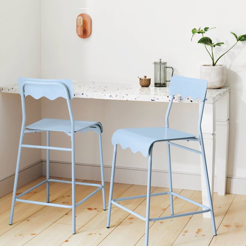 slide 2 of 5, Set of 2 24" Wavy Metal Counter Height Barstool Blue - Room Essentials™, 1 ct
