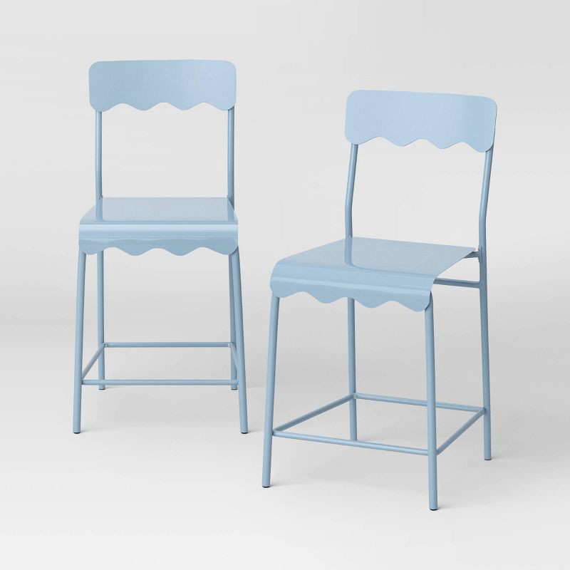 slide 1 of 5, Set of 2 24" Wavy Metal Counter Height Barstool Blue - Room Essentials™, 1 ct