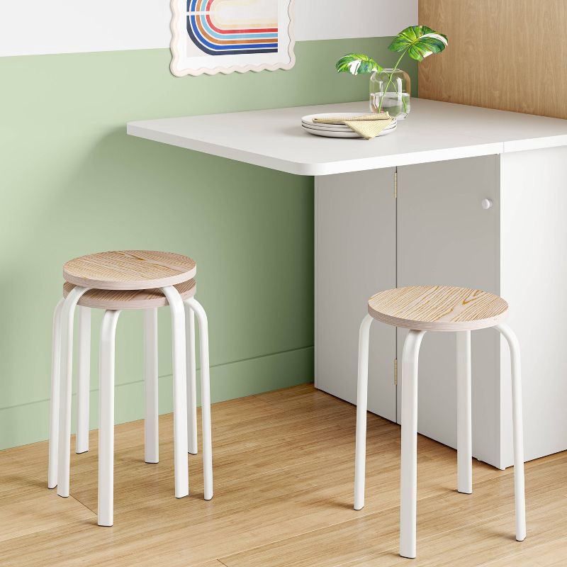 slide 2 of 5, Set of 2 Plywood with Metal Base Stacking Stool White - Room Essentials™, 1 ct
