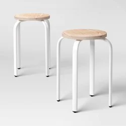 Set of 2 Plywood with Metal Base Stacking Stool White - Room Essentials™