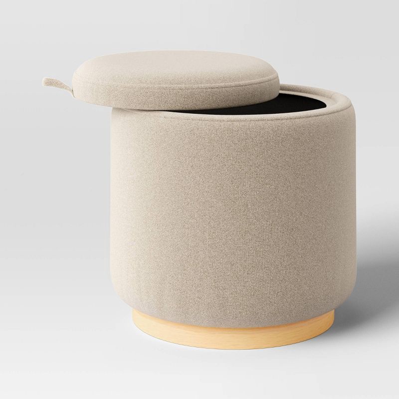 slide 4 of 5, Round Upholstered Storage Ottoman Beige - Room Essentials™, 1 ct