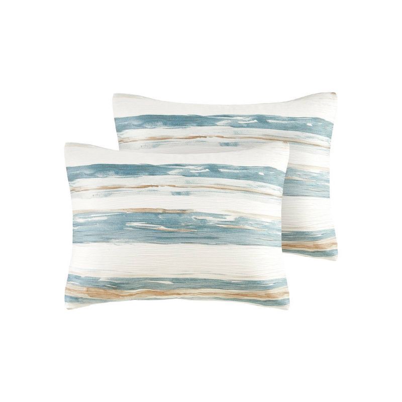 slide 6 of 7, 5pc Queen Watercolor Striped Bedding Set Blue, 5 ct