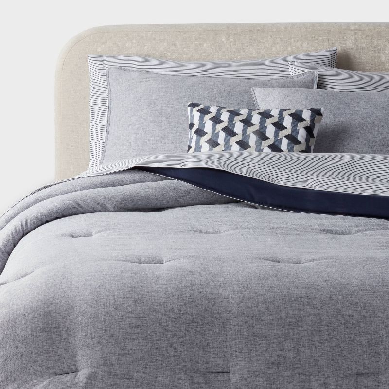 slide 1 of 7, 8pc King Chambray Comforter and Sheet Set Indigo - Threshold™, 8 ct