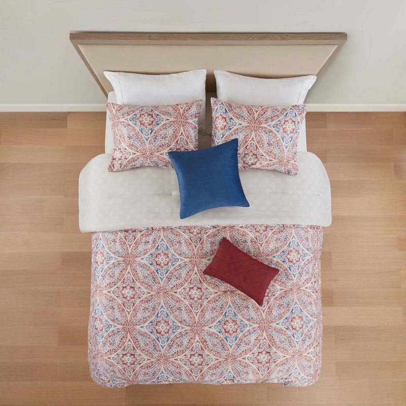 slide 2 of 7, 5pc King Medallion Bedding Set Red/Blue, 5 ct