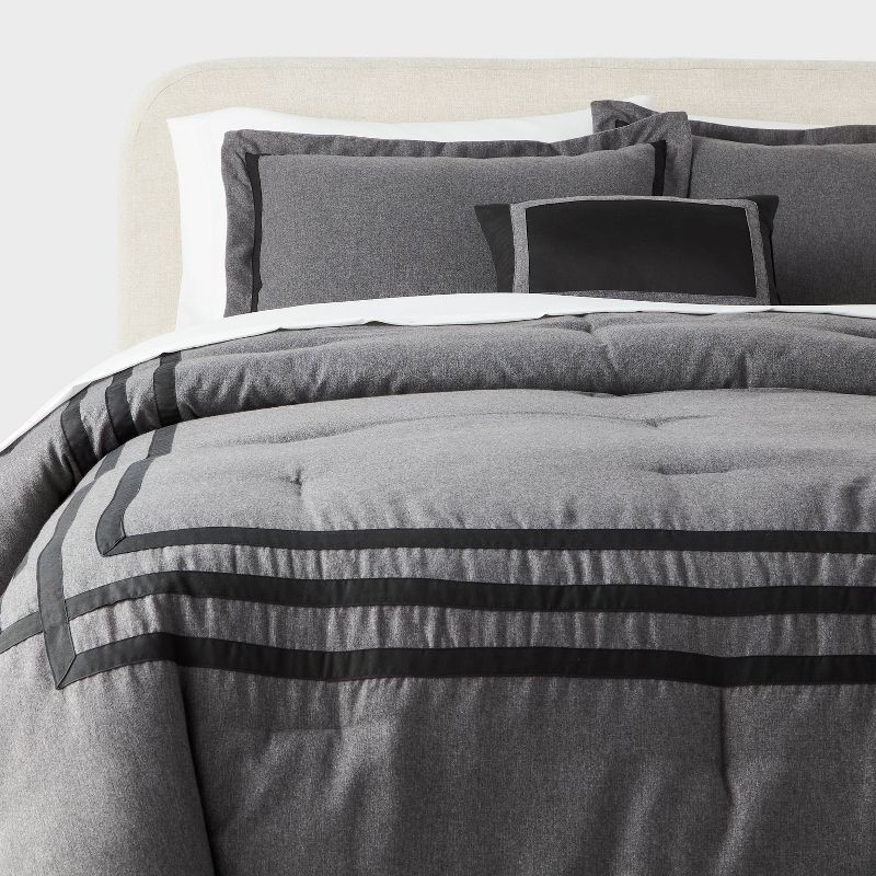 slide 1 of 6, 8pc King Applique Border Comforter and Sheet Set Gray - Threshold™, 8 ct