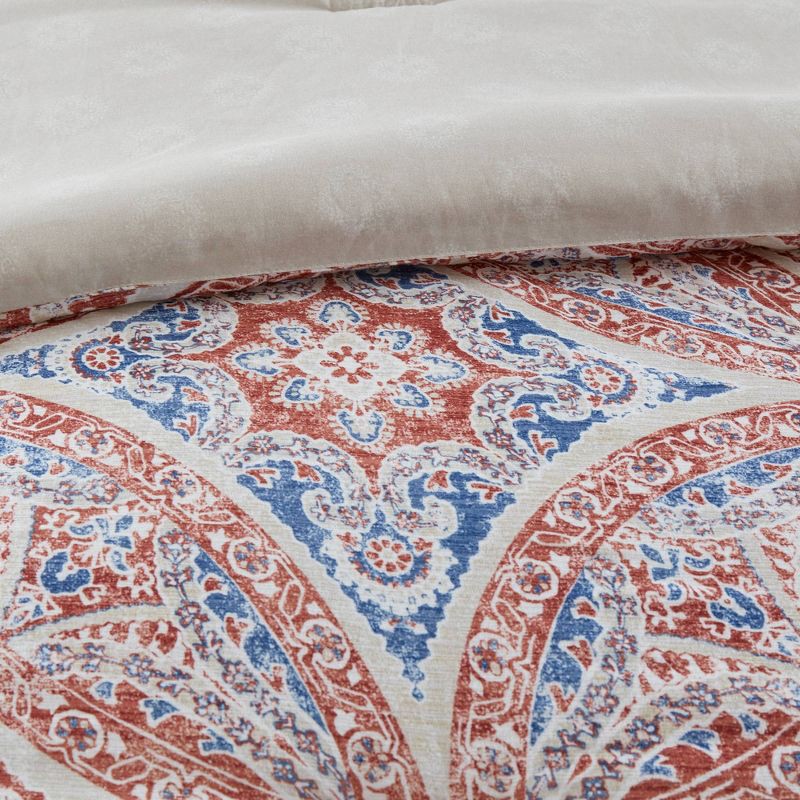 slide 4 of 7, 5pc Queen Medallion Bedding Set Red/Blue, 5 ct