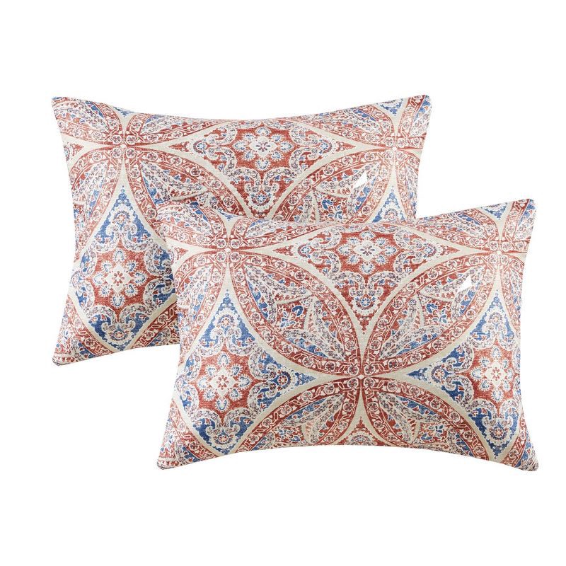 slide 6 of 7, 5pc Queen Medallion Bedding Set Red/Blue, 5 ct