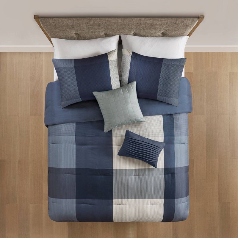slide 2 of 7, 5pc King Plaid Bedding Set Blue, 5 ct