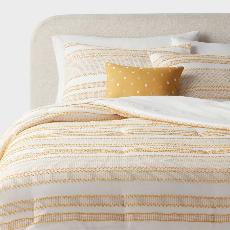 slide 1 of 7, 8pc King Clipped Jacquard Striped Comforter and Sheet Set Yellow - Threshold™, 8 ct
