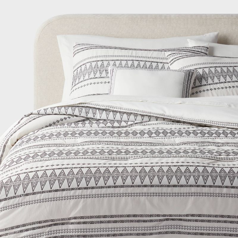 slide 1 of 7, 8pc Queen Woven Diamond Striped Comforter and Sheet Set - Threshold™, 8 ct