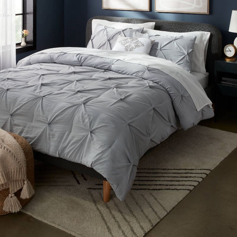 slide 2 of 7, 8pc Queen Pinch Pleat Comforter and Sheet Set Gray - Threshold™, 8 ct