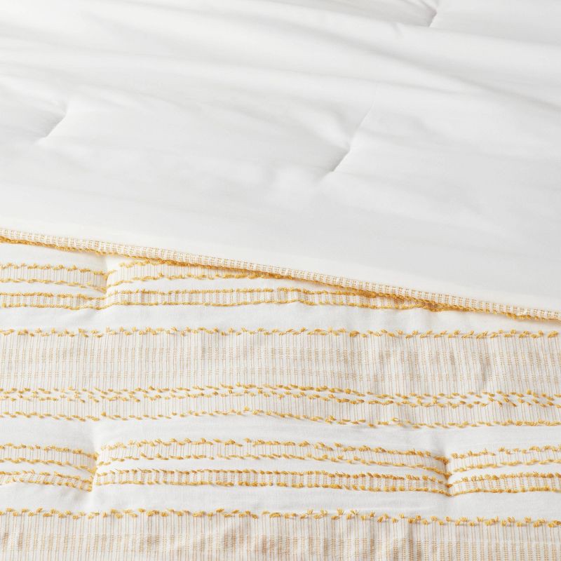 slide 3 of 7, 8pc Queen Clipped Jacquard Striped Comforter and Sheet Set Yellow - Threshold™, 8 ct