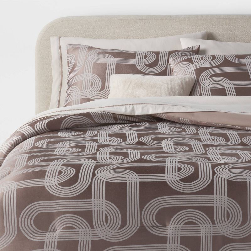 slide 2 of 7, 8pc King Jacquard Chain Link Comforter and Sheet Set Taupe - Threshold™, 8 ct