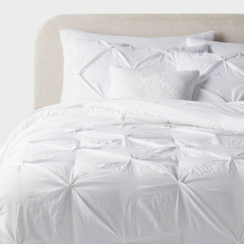 slide 2 of 7, 8pc Queen Pinch Pleat Comforter and Sheet Set White - Threshold™, 8 ct