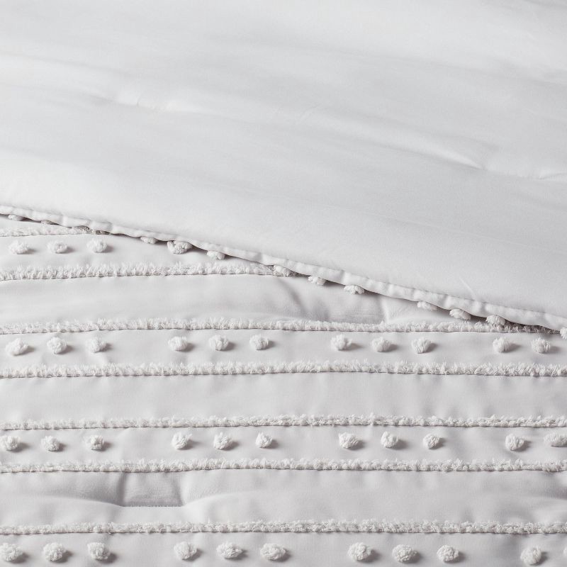 slide 3 of 7, 8pc Queen Clipped Stripe Poms Comforter and Sheet Set Gray - Threshold™, 8 ct