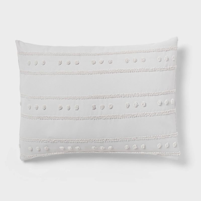 slide 4 of 7, 8pc Queen Clipped Stripe Poms Comforter and Sheet Set Gray - Threshold™, 8 ct