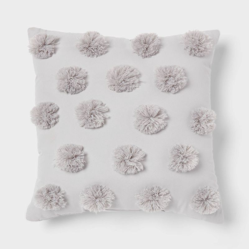 slide 7 of 7, 8pc Queen Clipped Stripe Poms Comforter and Sheet Set Gray - Threshold™, 8 ct