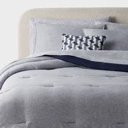 8pc Queen Chambray Comforter and Sheet Set Indigo - Threshold™