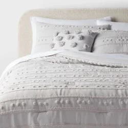 8pc King Clipped Stripe Poms Comforter and Sheet Set Gray - Threshold™