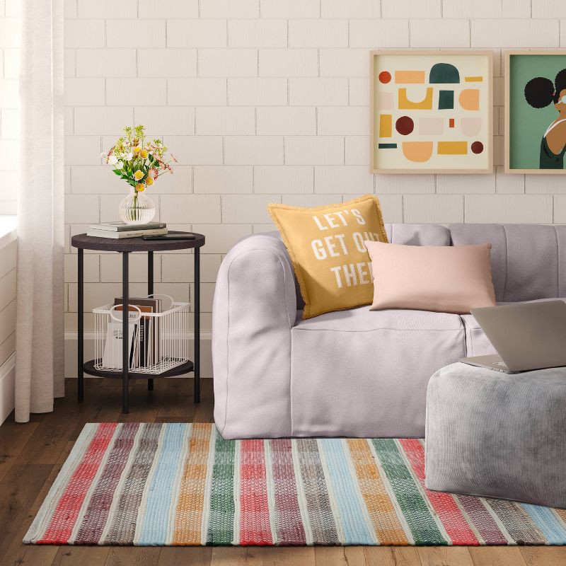 slide 2 of 4, 4'x5'6" Check Striped Chindi Handwoven Area Rug Warm Tones - Room Essentials™, 1 ct