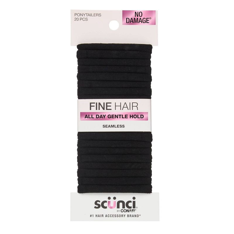 slide 1 of 8, scunci scünci No Damage Super Comfy Hosiery Elastic Hair Tie Ponytailers - Black - Fine Hair - 20pcs, 20 ct