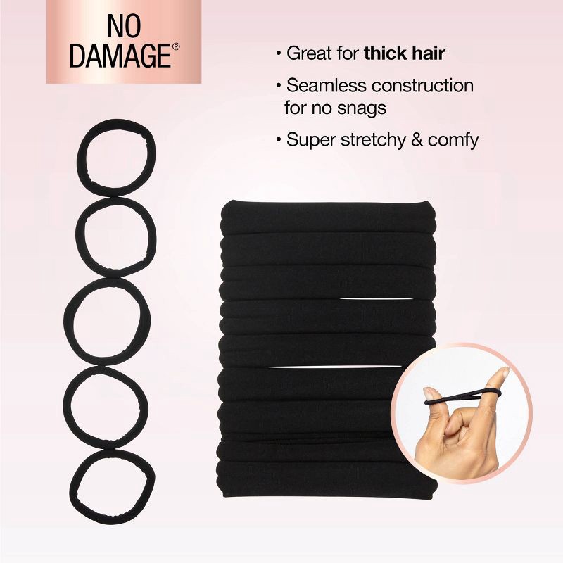 slide 5 of 8, scunci scünci No Damage Super Comfy Hosiery Elastic Hair Tie Ponytailers - Black - Thick Hair - 10pcs, 10 ct