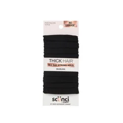 scunci scünci No Damage Super Comfy Hosiery Elastic Hair Tie Ponytailers - Black - Thick Hair - 10pcs