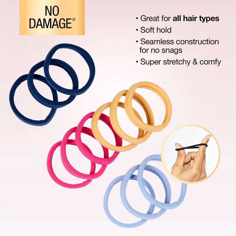 slide 5 of 8, scunci scünci No Damage Super Comfy Hosiery Elastic Hair Tie Ponytailers - Assorted Colors - All Hair - 12pcs, 12 ct