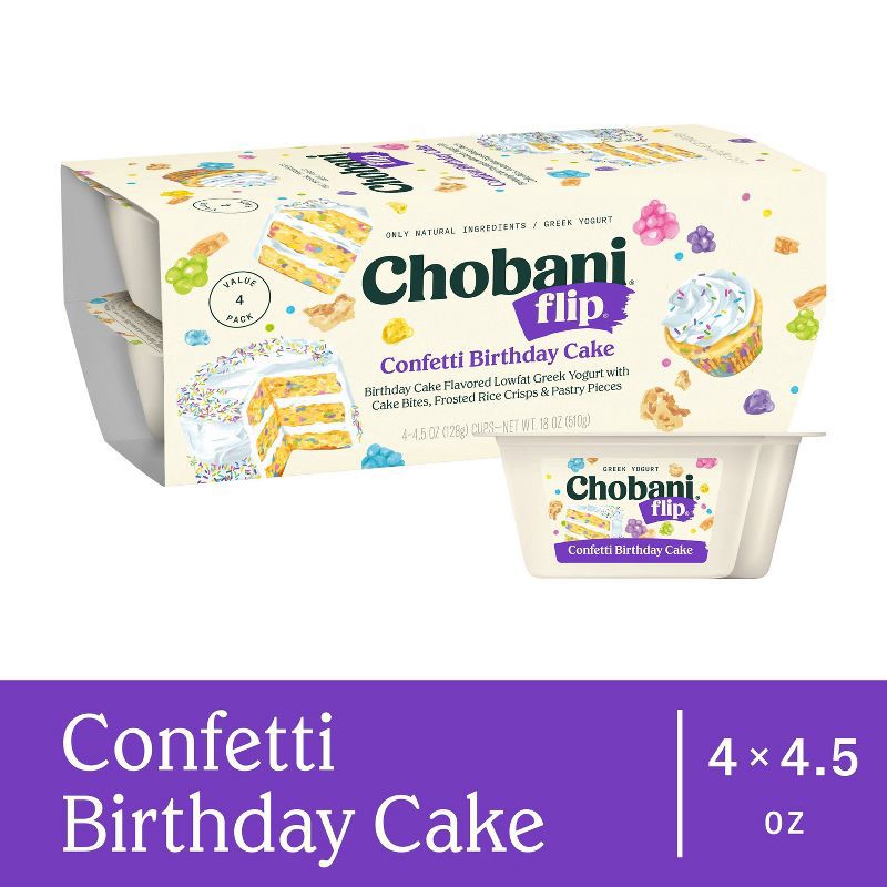 slide 4 of 8, Chobani Flip Confetti Birthday Cake Greek Yogurt - 4.5oz/4 Pack, 4.5 oz, 4 ct