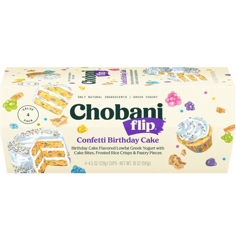 slide 8 of 8, Chobani Flip Confetti Birthday Cake Greek Yogurt - 4.5oz/4 Pack, 4.5 oz, 4 ct