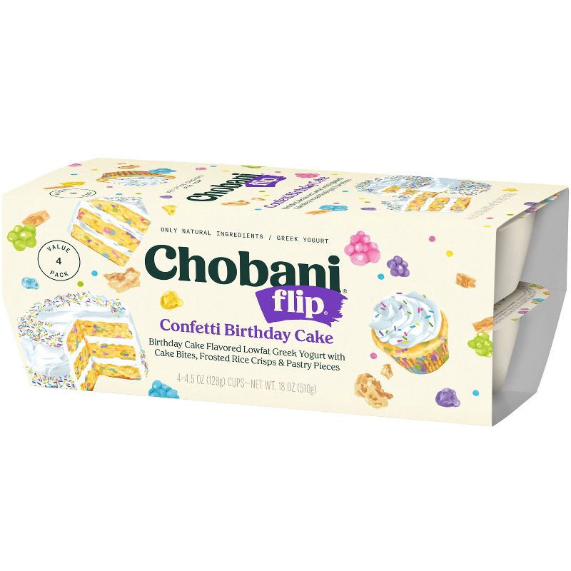 slide 5 of 8, Chobani Flip Confetti Birthday Cake Greek Yogurt - 4.5oz/4 Pack, 4.5 oz, 4 ct