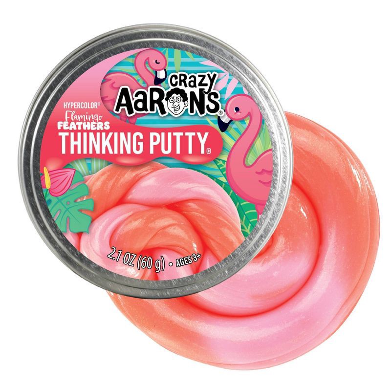 slide 3 of 5, Crazy Aaron's Flamingo Feathers 3.5" Thinking Putty Tin, 1 ct