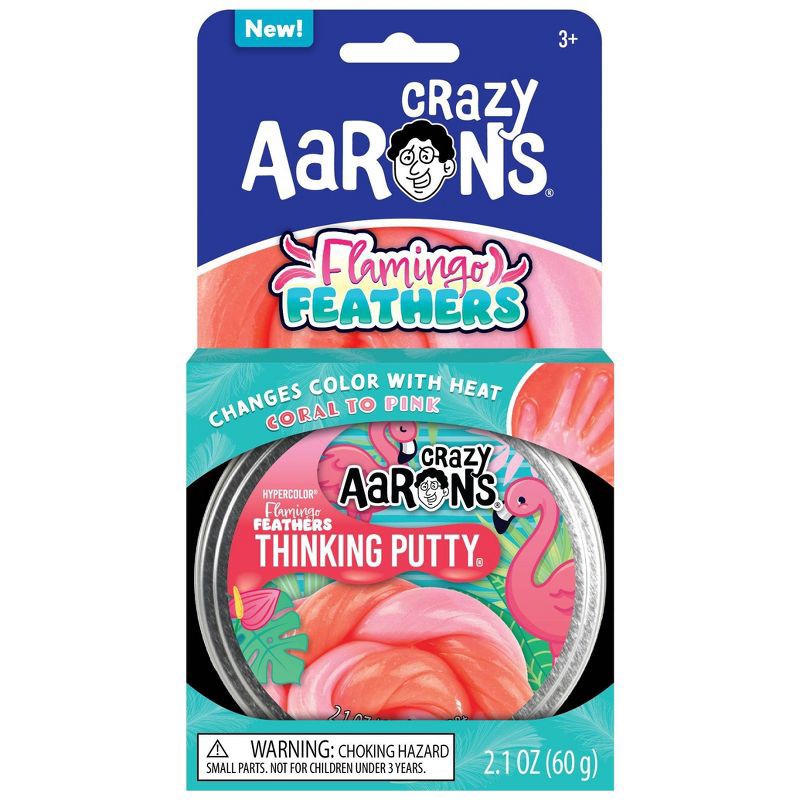 slide 1 of 5, Crazy Aaron's Flamingo Feathers 3.5" Thinking Putty Tin, 1 ct