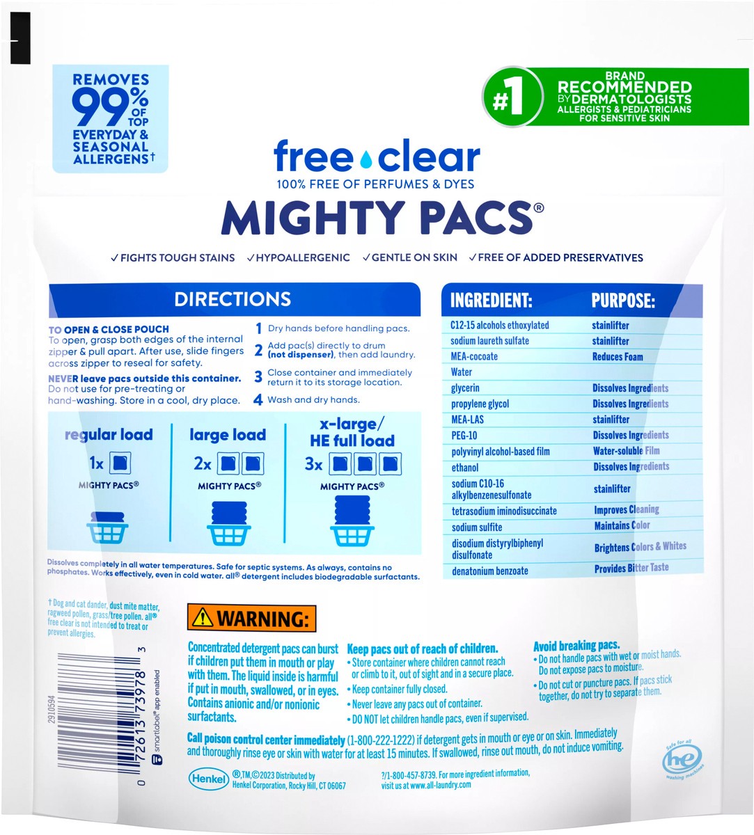 slide 3 of 3, All Free & Clear Laundry Pacs, 39 ct