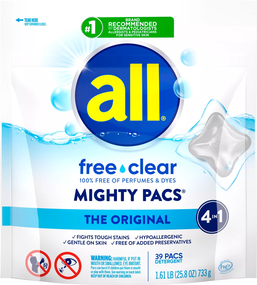 slide 2 of 3, All Free & Clear Laundry Pacs, 39 ct