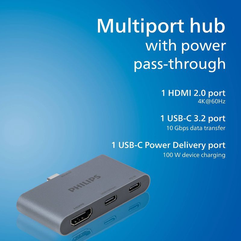 slide 2 of 5, Philips USB-C & HDMI Hub with Power Delivery, 1 ct