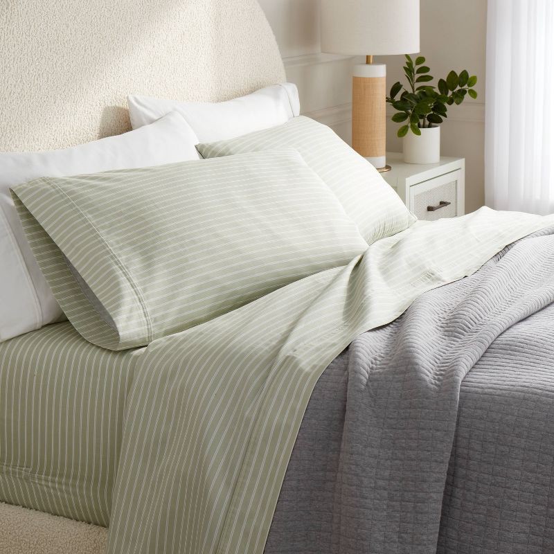 slide 2 of 4, King 400 Thread Count Performance Sheet Set Green Stripe - Threshold™, 1 ct