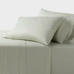 Full 400 Thread Count Performance Sheet Set Green Stripe - Threshold™