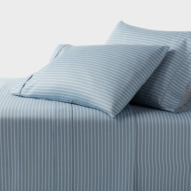 slide 1 of 4, Full 400 Thread Count Performance Sheet Set Blue Stripe - Threshold™, 1 ct