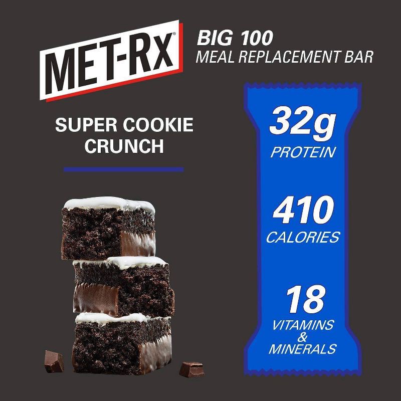 slide 3 of 3, Met-Rx 32g Protein Meal Replacement Bar - Big 100 Super Cookie Crunch - 4ct, 32 gram, 4 ct