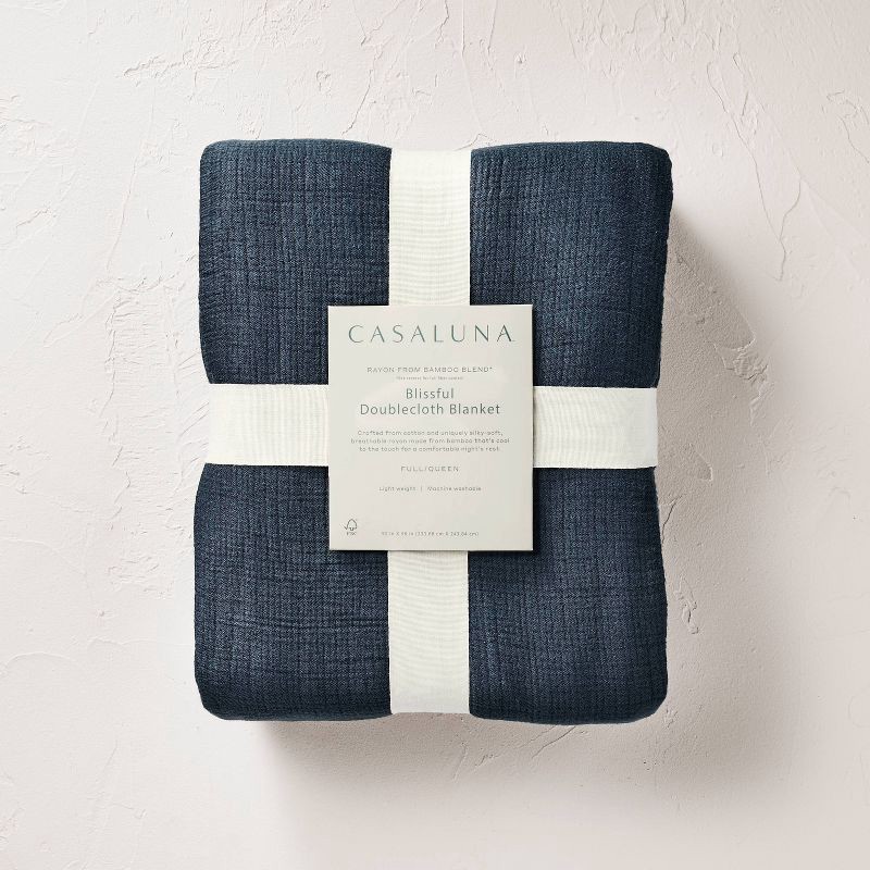 slide 5 of 5, King Rayon from Bamboo Matelasse Blanket Dark Mineral Blue - Casaluna™, 1 ct
