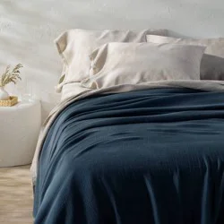 King Rayon from Bamboo Matelasse Blanket Dark Mineral Blue - Casaluna™