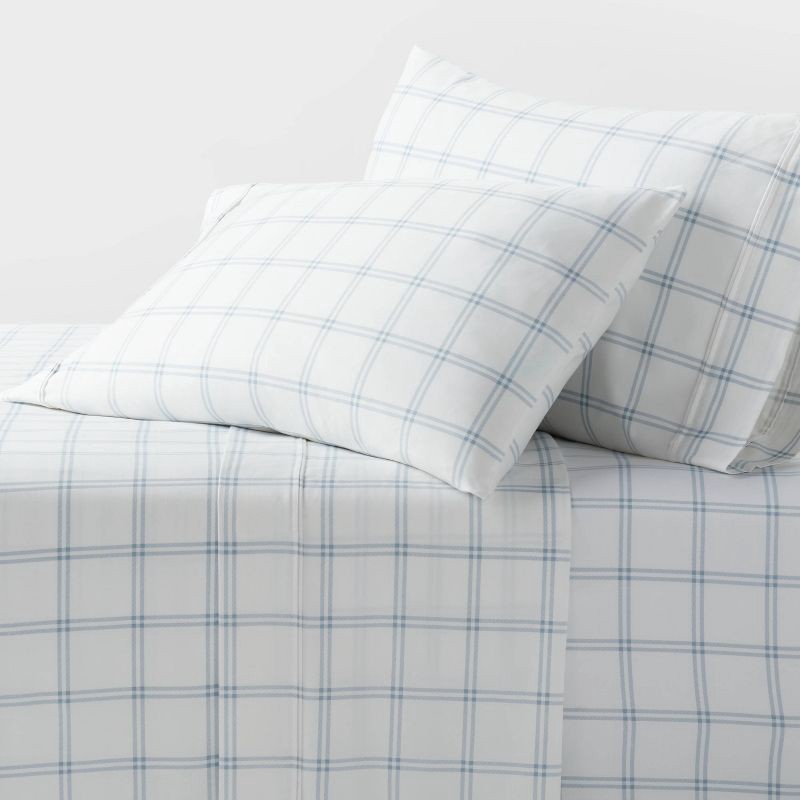 slide 1 of 4, Twin/Twin XL 400 Thread Count Performance Sheet Set Blue Plaid - Threshold™, 1 ct