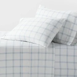 Queen 400 Thread Count Performance Sheet Set Blue Plaid - Threshold™