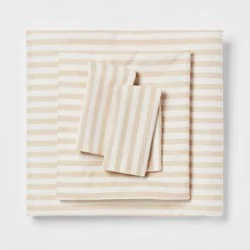 Queen Microfiber Sheet Set Neutral Stripe - Room Essentials™