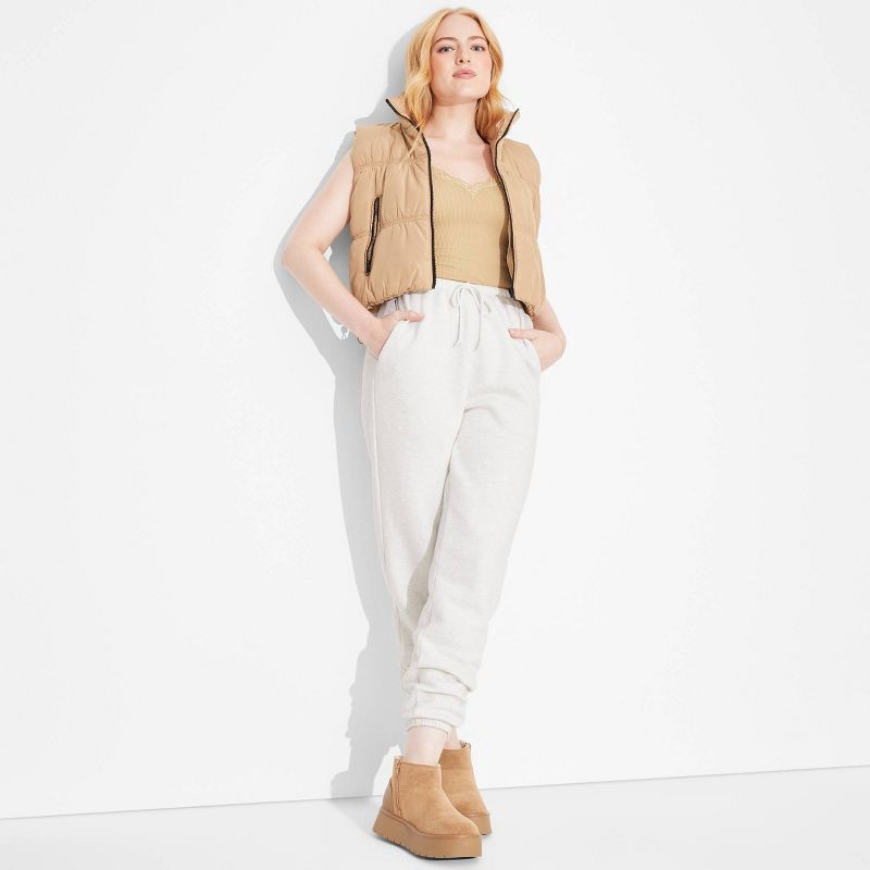 slide 1 of 3, Women's High-Rise Slim Fit Joggers - Wild Fable™ Heather Gray M: Cotton Blend, Elastic Waist, Fleece, 29" Inseam, 1 ct