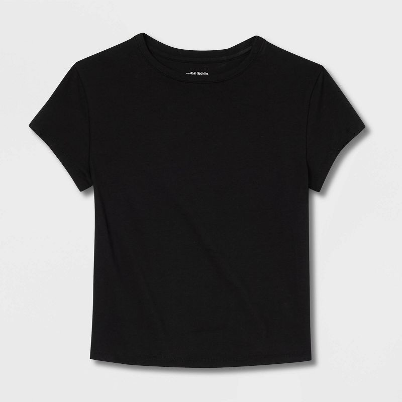 slide 4 of 4, Women's Short Sleeve Crewneck T-Shirt - Wild Fable™ Jet Black XXS: Cotton Spandex Blend, Crew Neck, Pullover, 1 ct