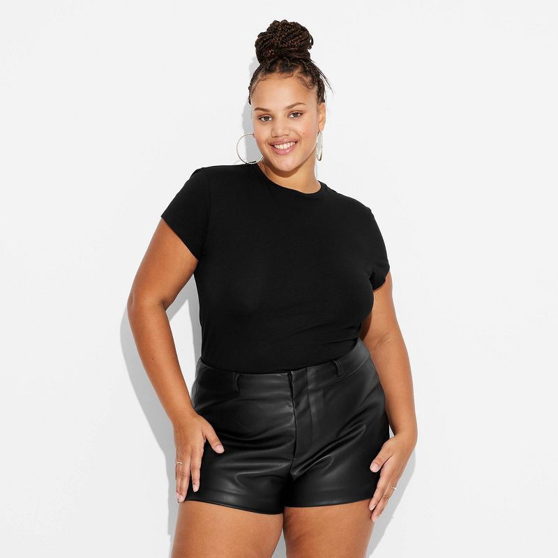 slide 2 of 4, Women's Short Sleeve Crewneck T-Shirt - Wild Fable™ Jet Black XXL: Cotton Spandex Blend, Crew Neck, Pullover Style, 1 ct