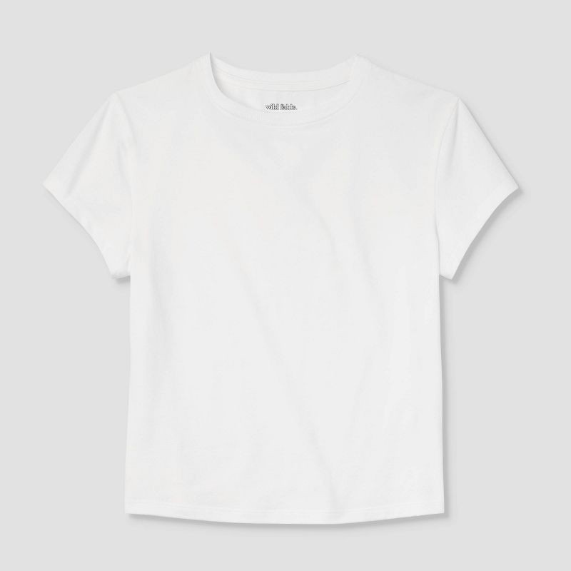 slide 4 of 4, Women's Short Sleeve Crewneck T-Shirt - Wild Fable™ Chalk White S: Cotton-Spandex Blend, Lightweight Jersey, Crew Neck Pullover, 1 ct